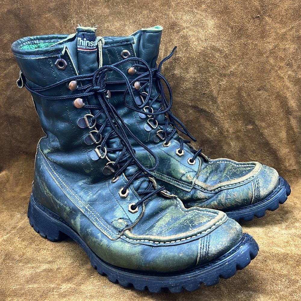 Rugged Incredible Hulk Vintage Green Leather Work Boots - Picture 8 of 12